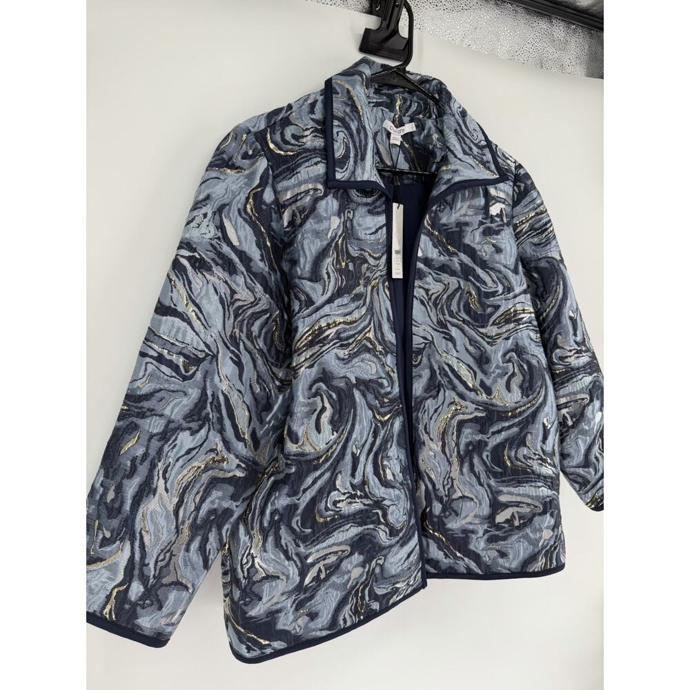 NEW Chico's Blazer Jacket 2 US Large Travelers Jacquard Blue Gold Swirl - Picture 5 of 7
